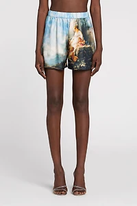 Graphic-print silk shorts