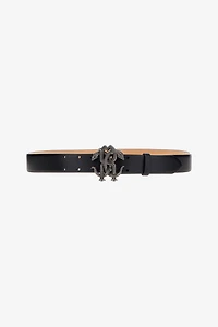 Black Leather Belt With Monogram RC Snake Buckle