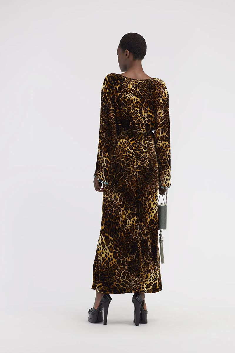 Leopard print velvet dress