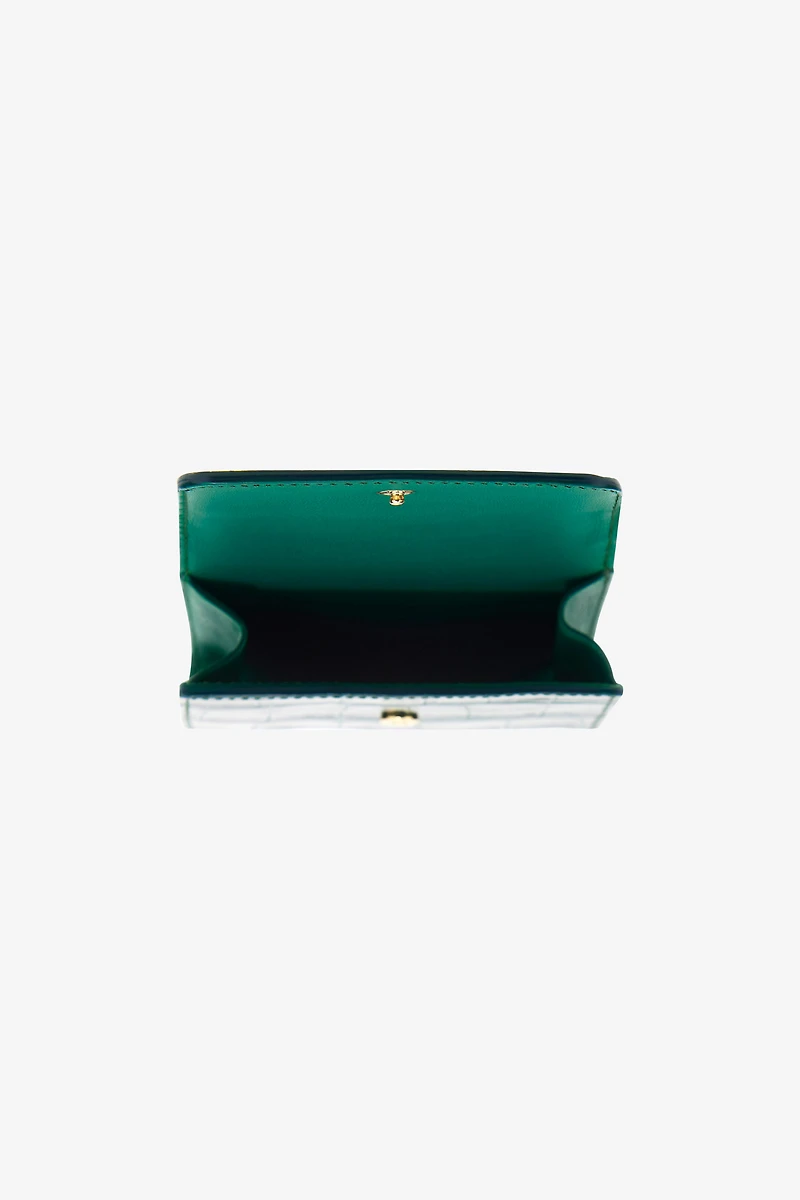 Green Croc-Embossed Leather Card Case