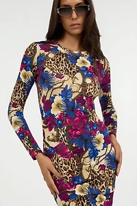 Flower Leopard Print Midi Dress