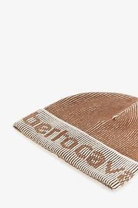 Cotton and Wool Blend Beanie with Logo