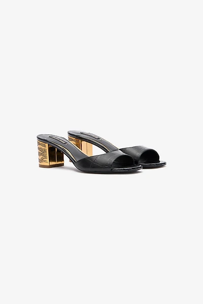 Mules With Thick Golden Heel