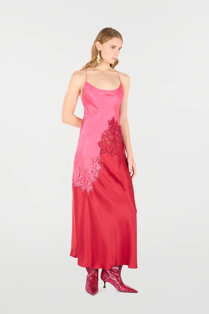 Long Dress With Perforated Rose Pattern