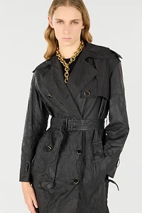 Long Crinkle-Effect Trench Coat