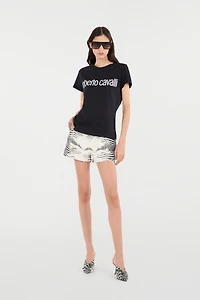 Frayed Shorts With White Tigress Print