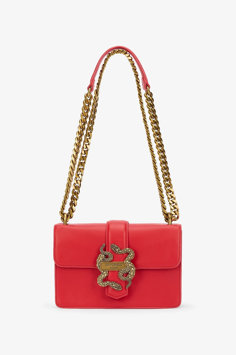 Red Shoulder Bag with Snake Buckle