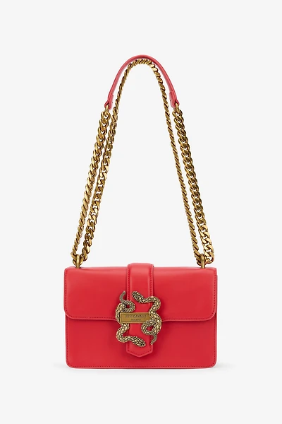 Red Shoulder Bag with Snake Buckle