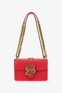 Red Shoulder Bag with Snake Buckle