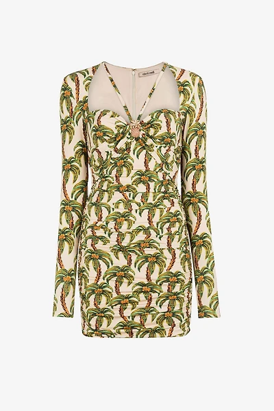 Palm tree-print mini dress