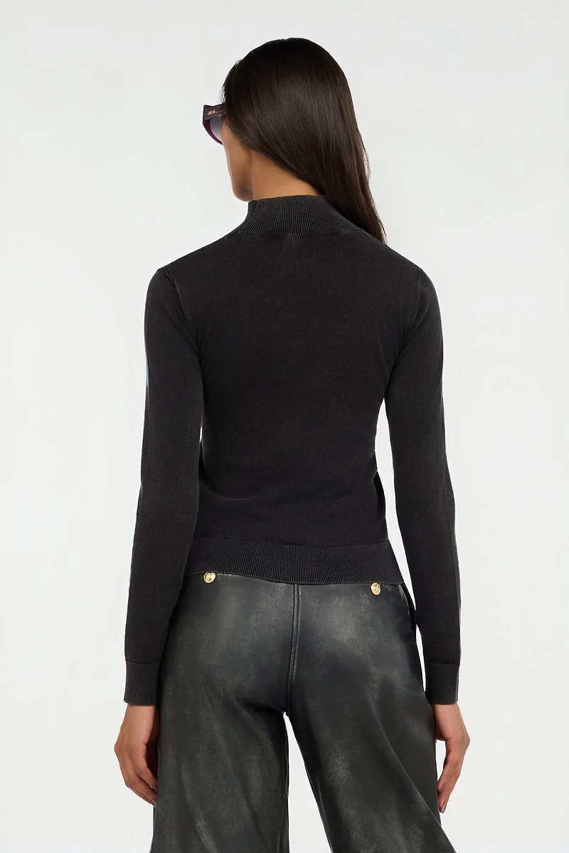 Black Turtleneck Sweater With Embossed Logo
