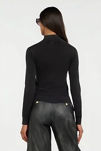 Black Turtleneck Sweater With Embossed Logo