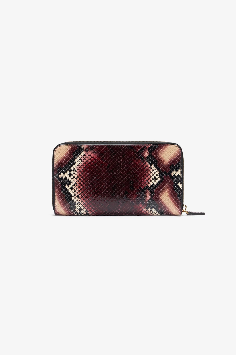 Zip-around wallet in printed leather