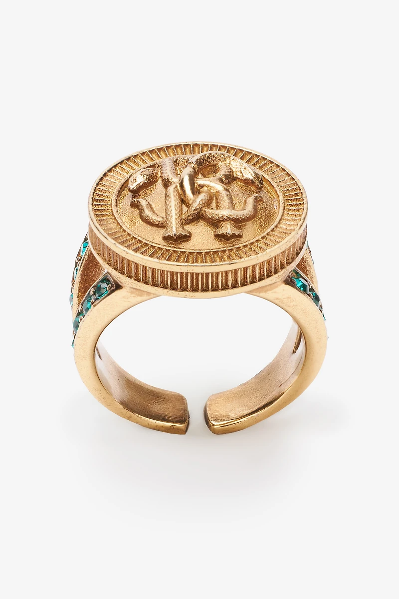 Ring With Monogram Mirror Snake And Crystals