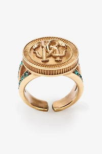 Ring With Monogram Mirror Snake And Crystals