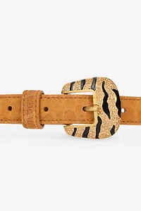 Crocodile-Effect Belt With Bejeweled Buckle