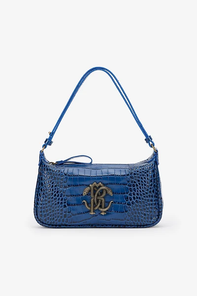 Blue Shoulder Bag with Mirror Snake Monogram