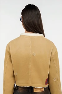 Camel Cropped Coat With Shearling Trim