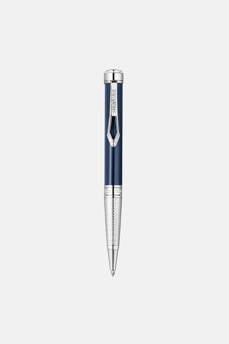Roberto Cavalli Lacquer Ballpoint Pen, Silver Color & Dark Blue Lacquer