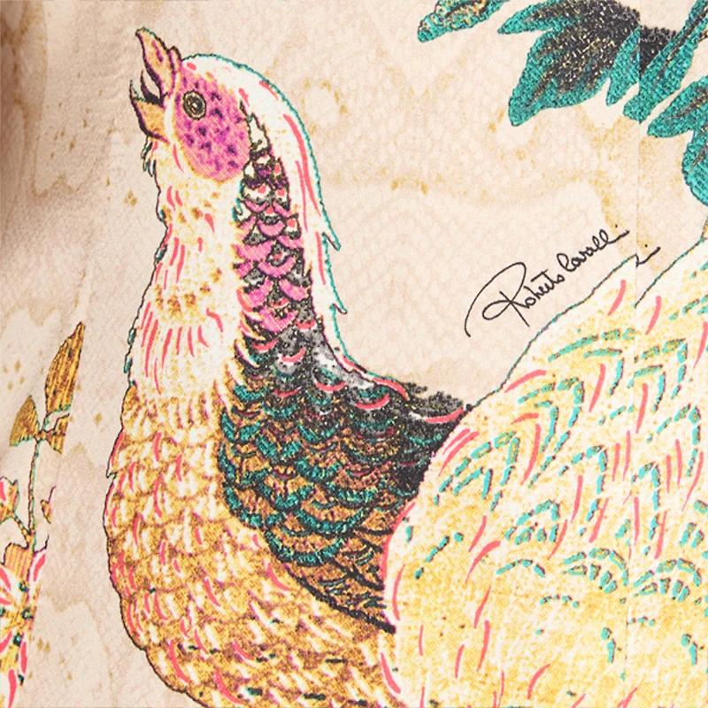 Silk Blazer With Oriental Bird Print