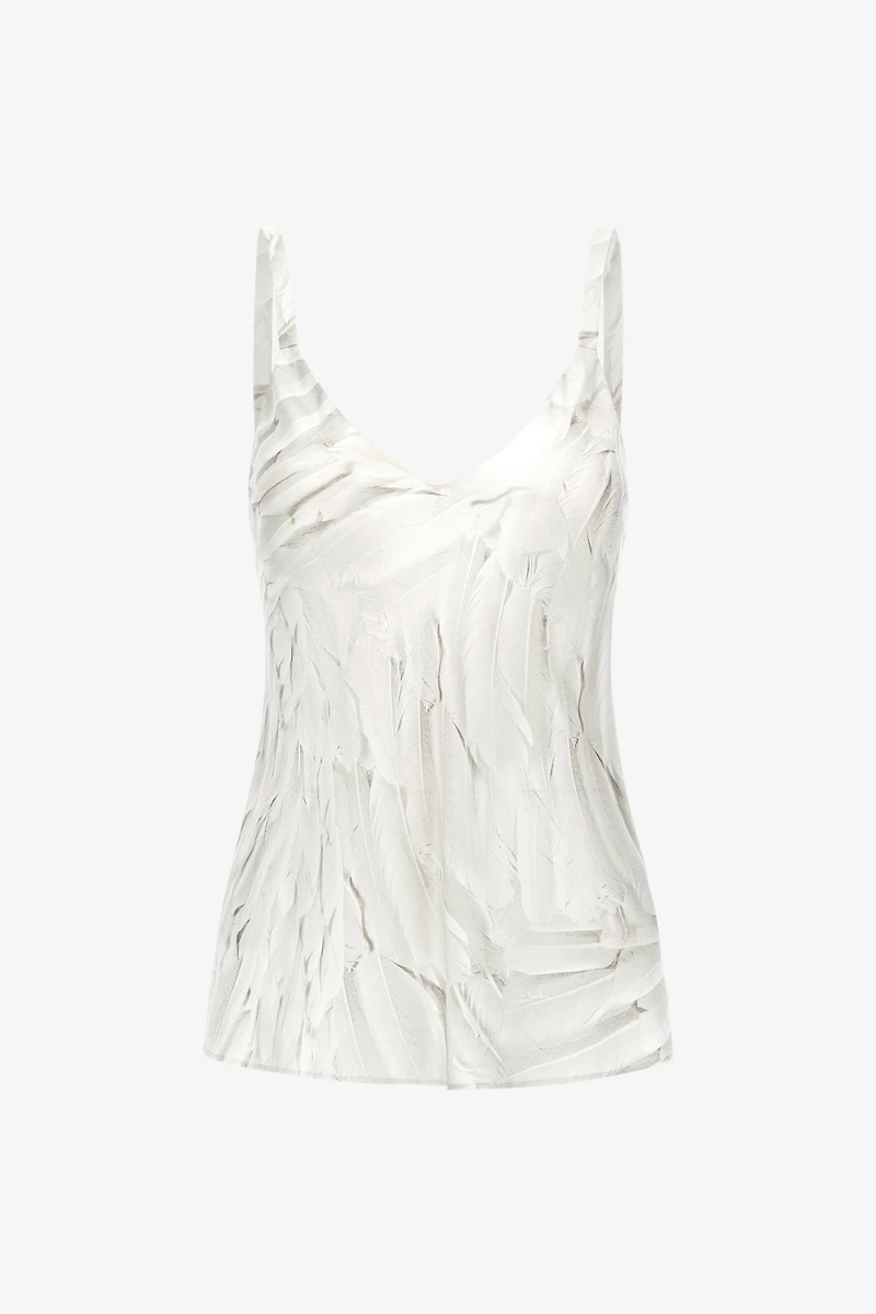 Ice Feathers Print Silk Top