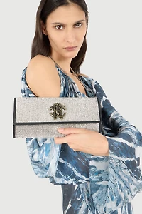 Clutch With Crystals And Mirror Snake Monogram