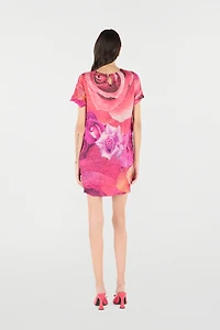 Crinkle-Effect Dress With Rose Print