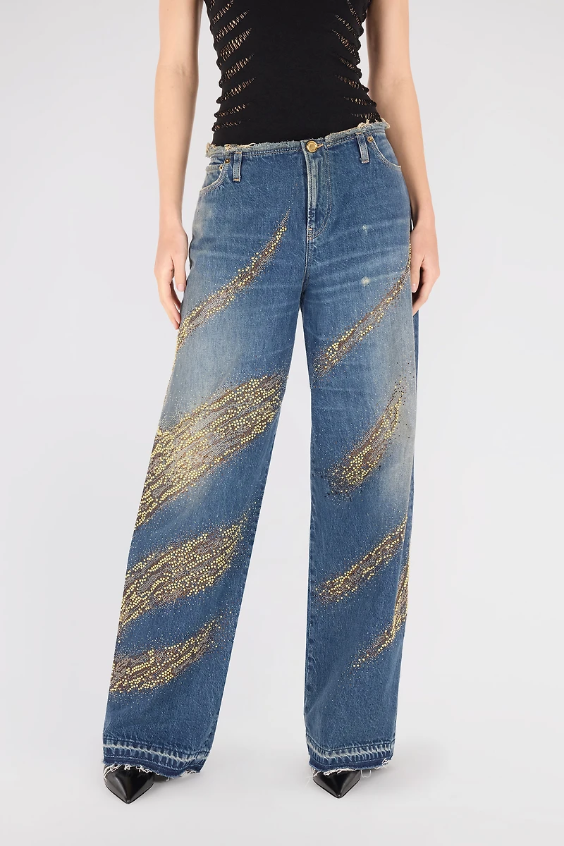 Jeans With Rhinestoned Zebra Pattern