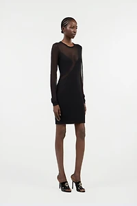 Black Mini Dress With Sheer Inserts