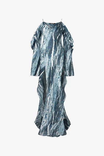 Marble-Print Flowing Dress