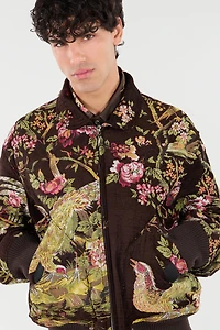 Bomber Jacket With Oriental Bird Print