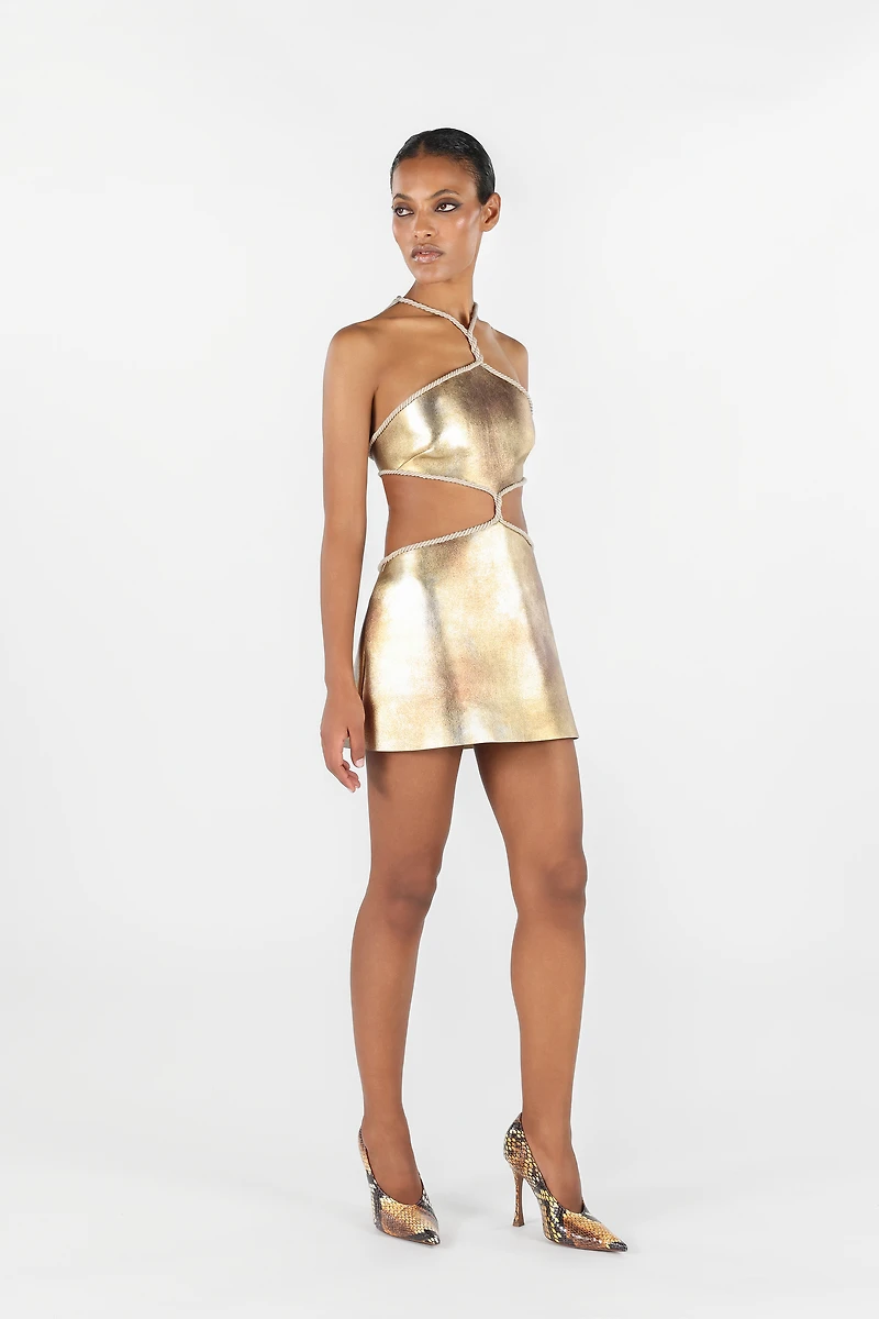 Cut-Out Short Dress with Ropes