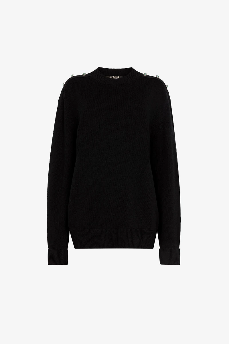 Stud-embellished crew-neck jumper