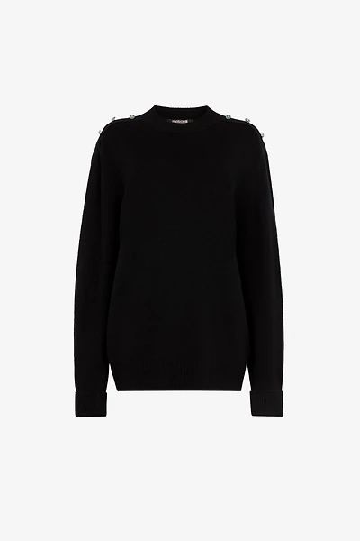 Stud-embellished crew-neck jumper