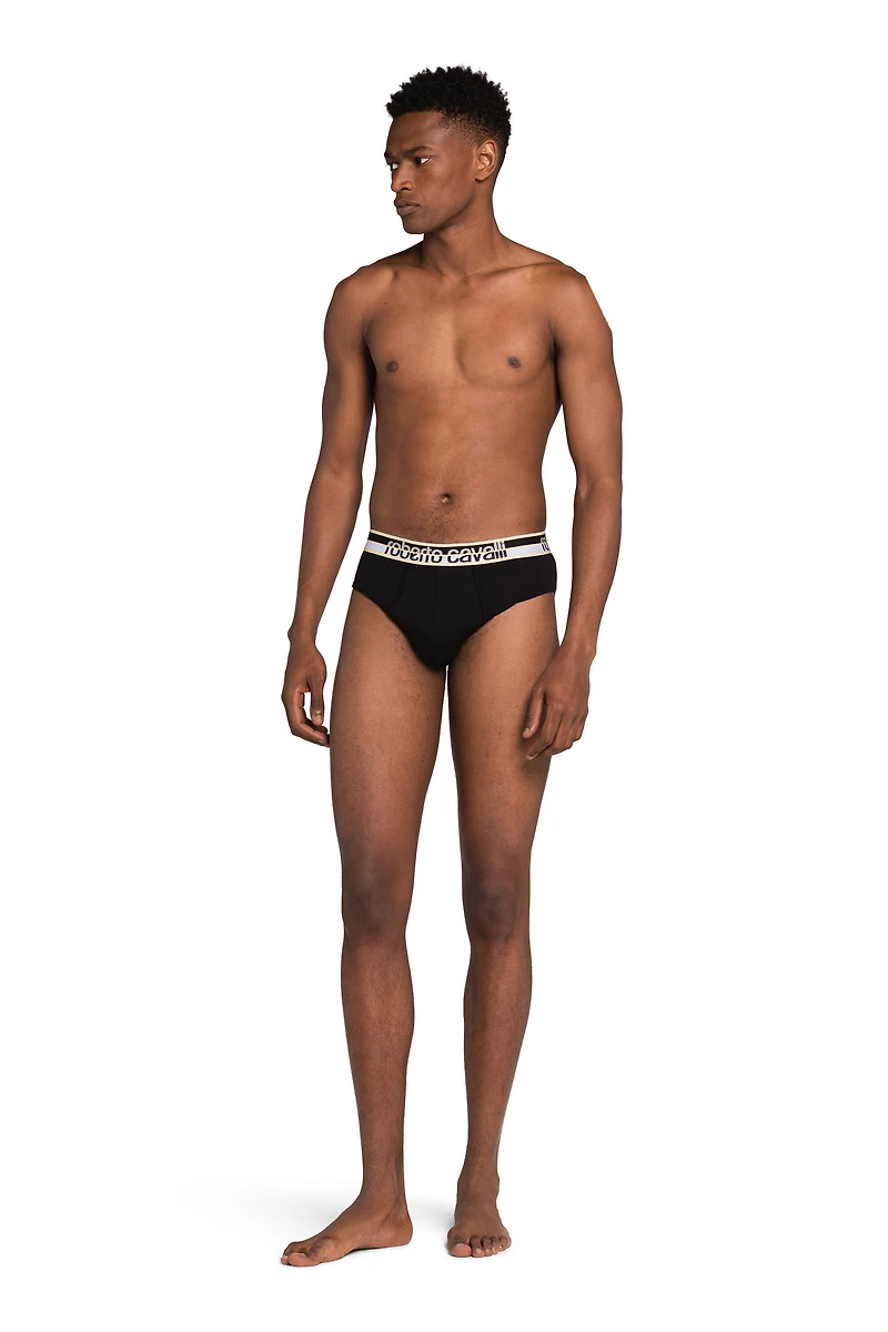 Two-Pack Black Cotton Briefs With Logo Waistband