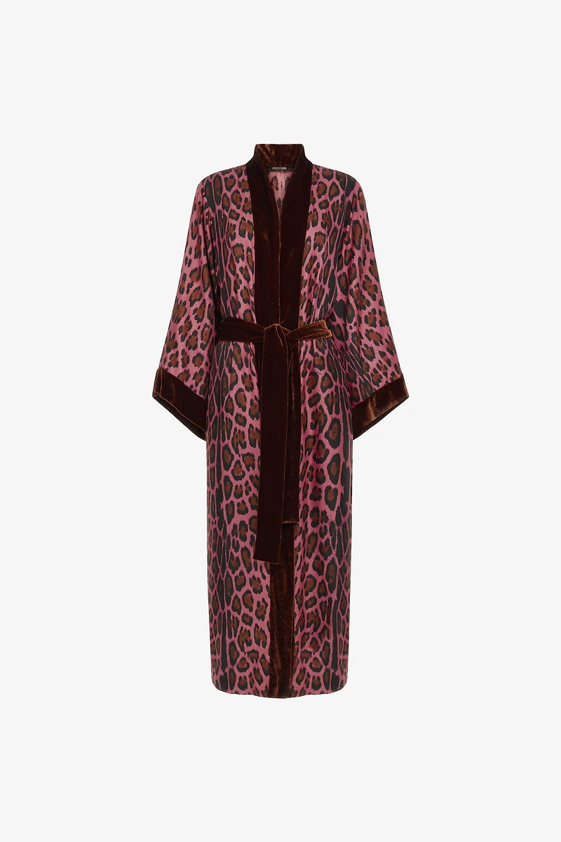 Belted coat with Leopard print
