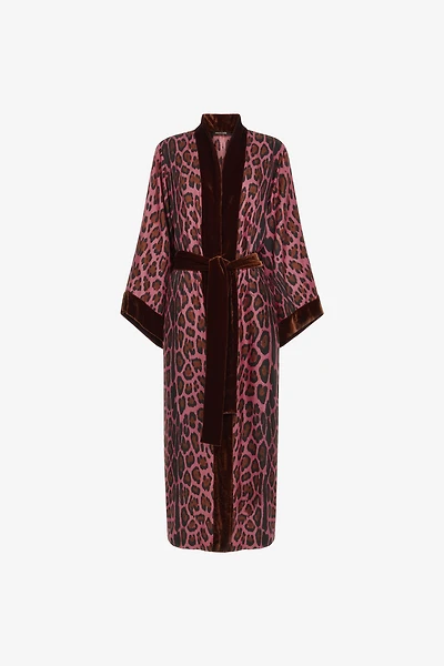 Belted coat with Leopard print
