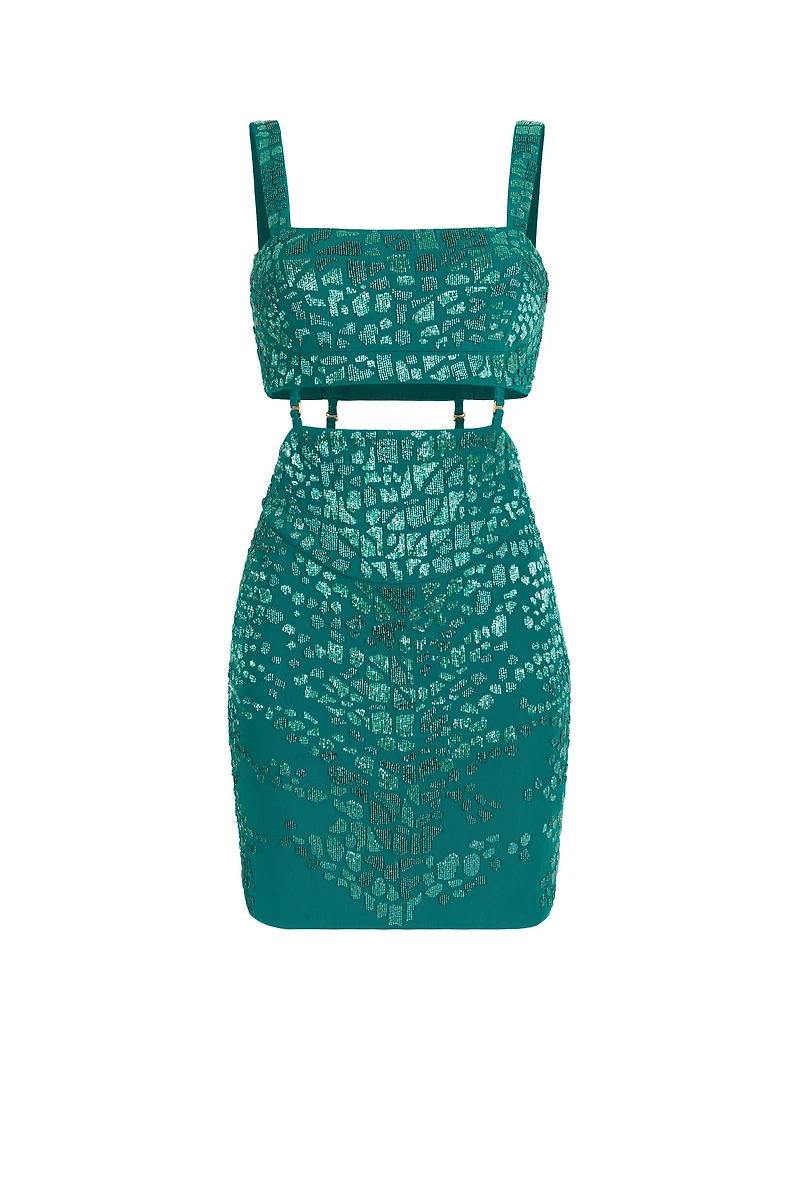 Leopard Bead-Embellished Mini Dress