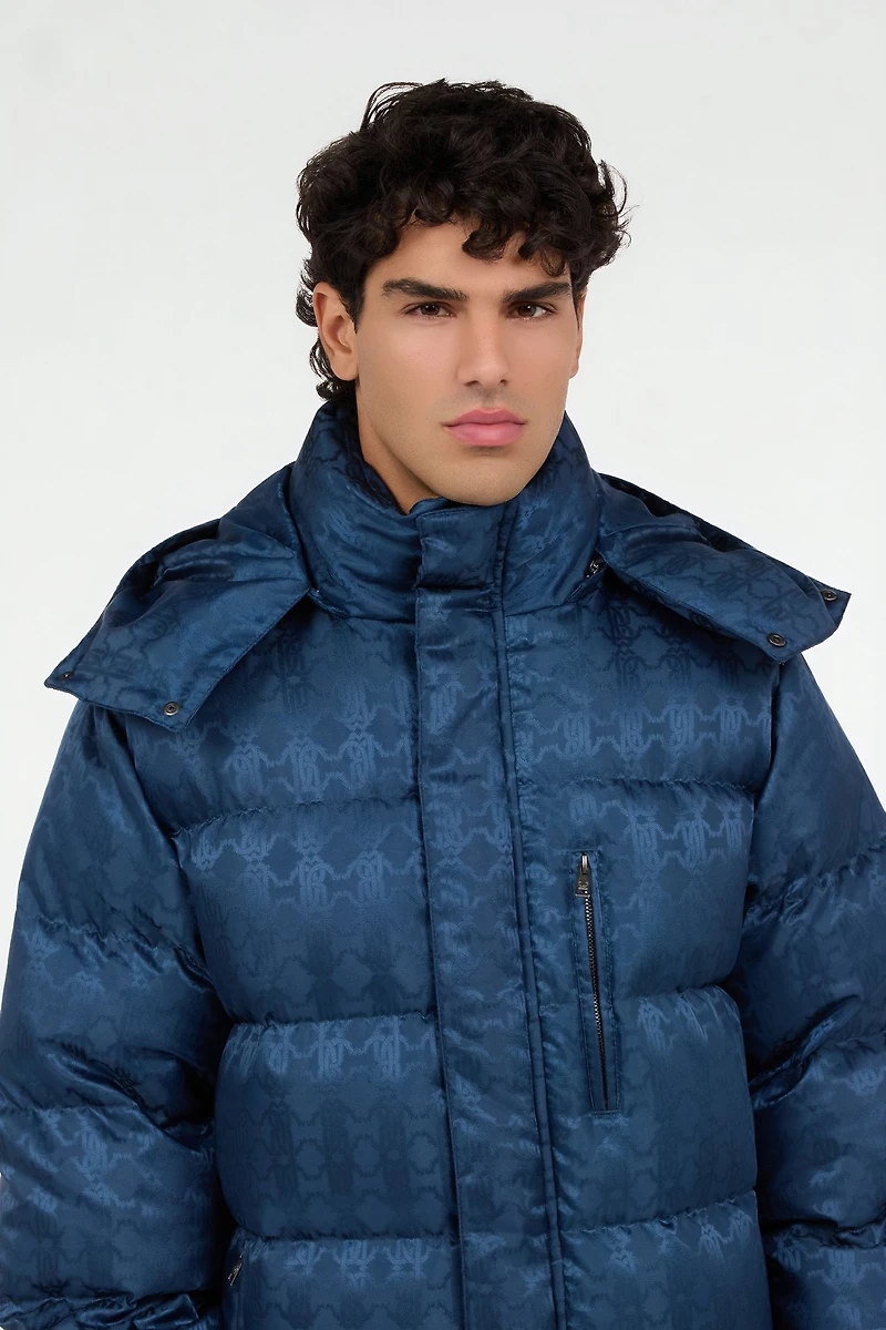 Blue Down Jacket with RC Monogram All Over