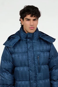 Blue Down Jacket with RC Monogram All Over