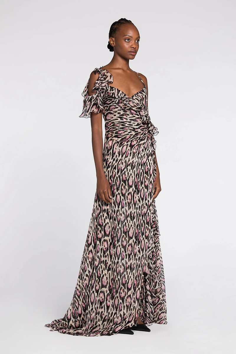 Leopard-print sweetheart-neck gown