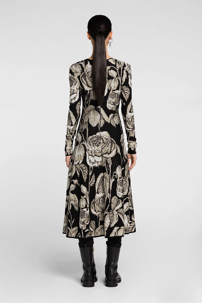 Rose-Jacquard Cut-Out Dress