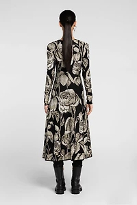 Rose-Jacquard Cut-Out Dress