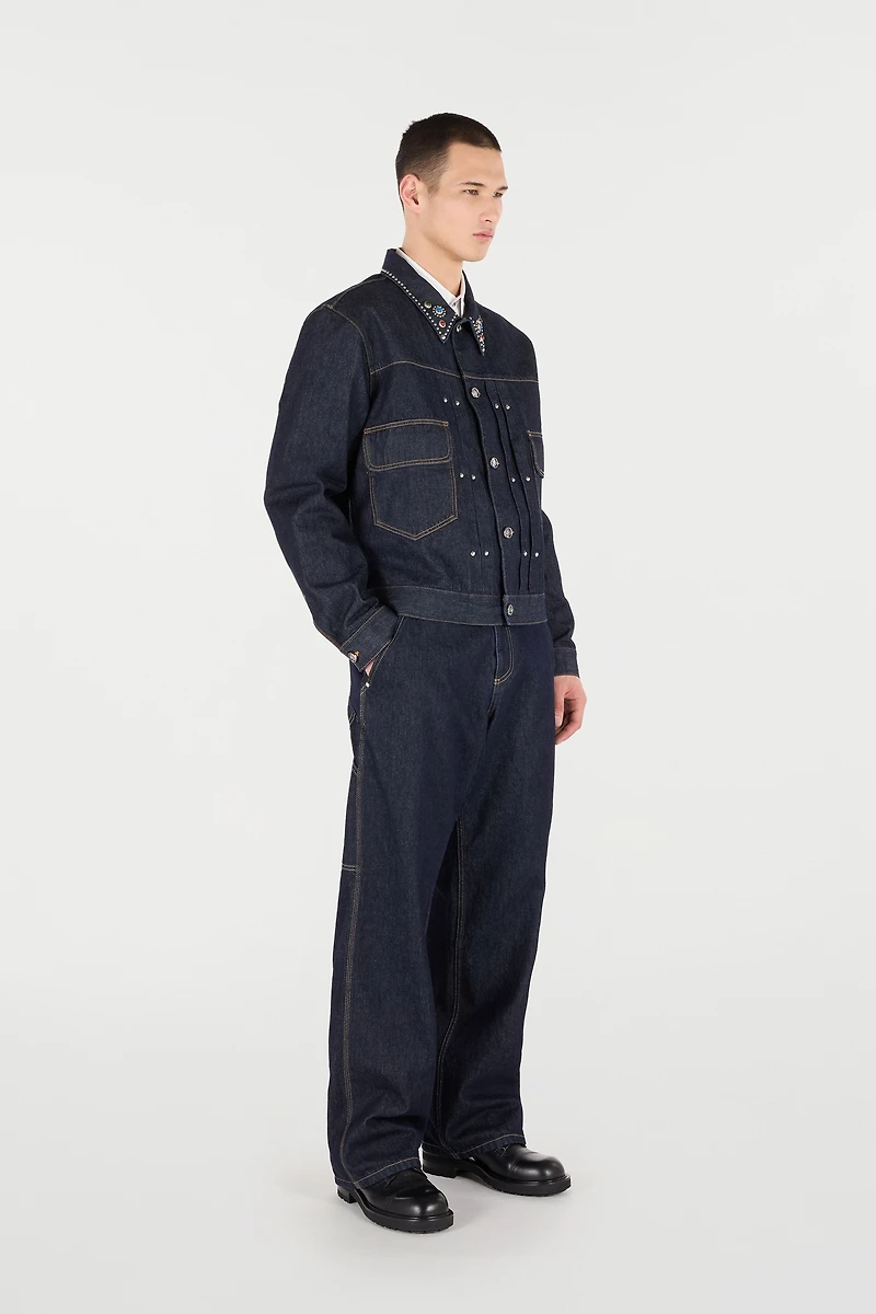 Denim Jacket With Studs And Stones