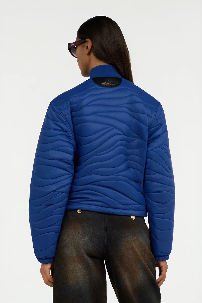 Blue Quilted Bomber Jacket