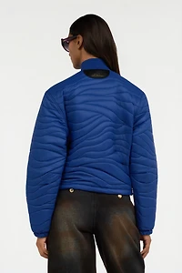 Blue Quilted Bomber Jacket