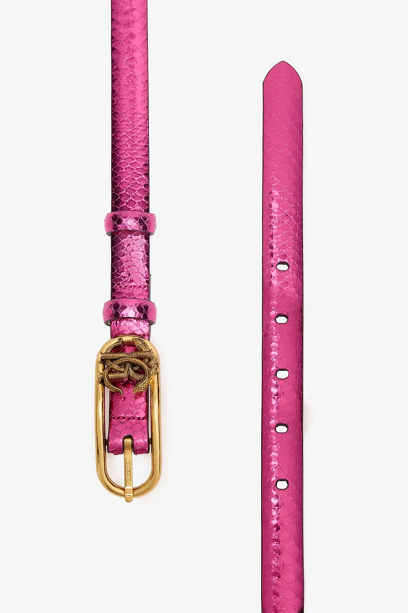 Laminated Leather Belt with Snake Print