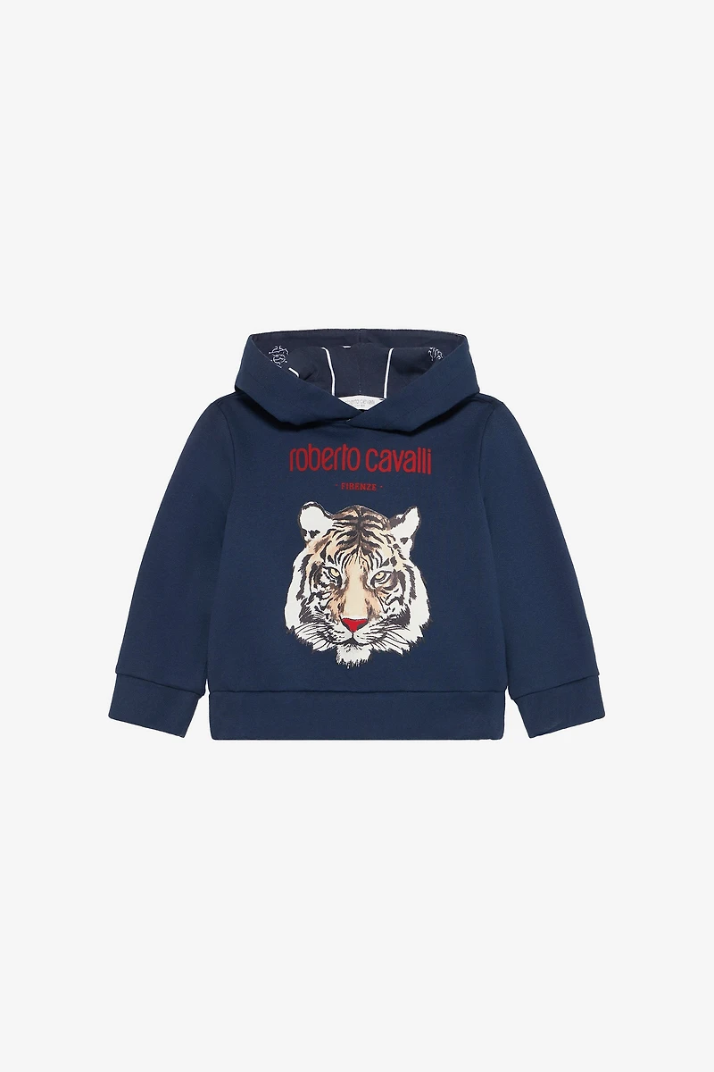 Blue Sweatshirt with Tiger Print