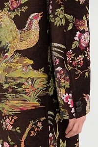 Wool-Blend Coat With Oriental Bird Print