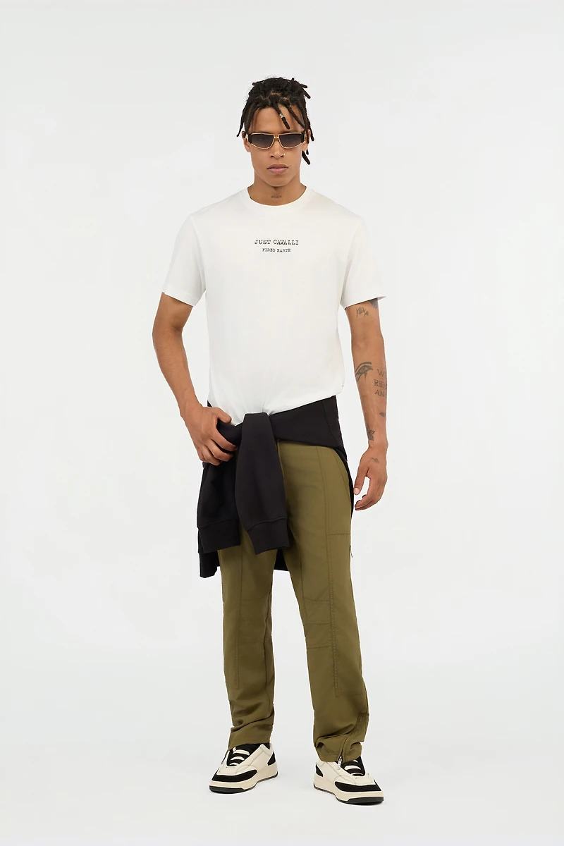 White T-Shirt With Fired Earth Print